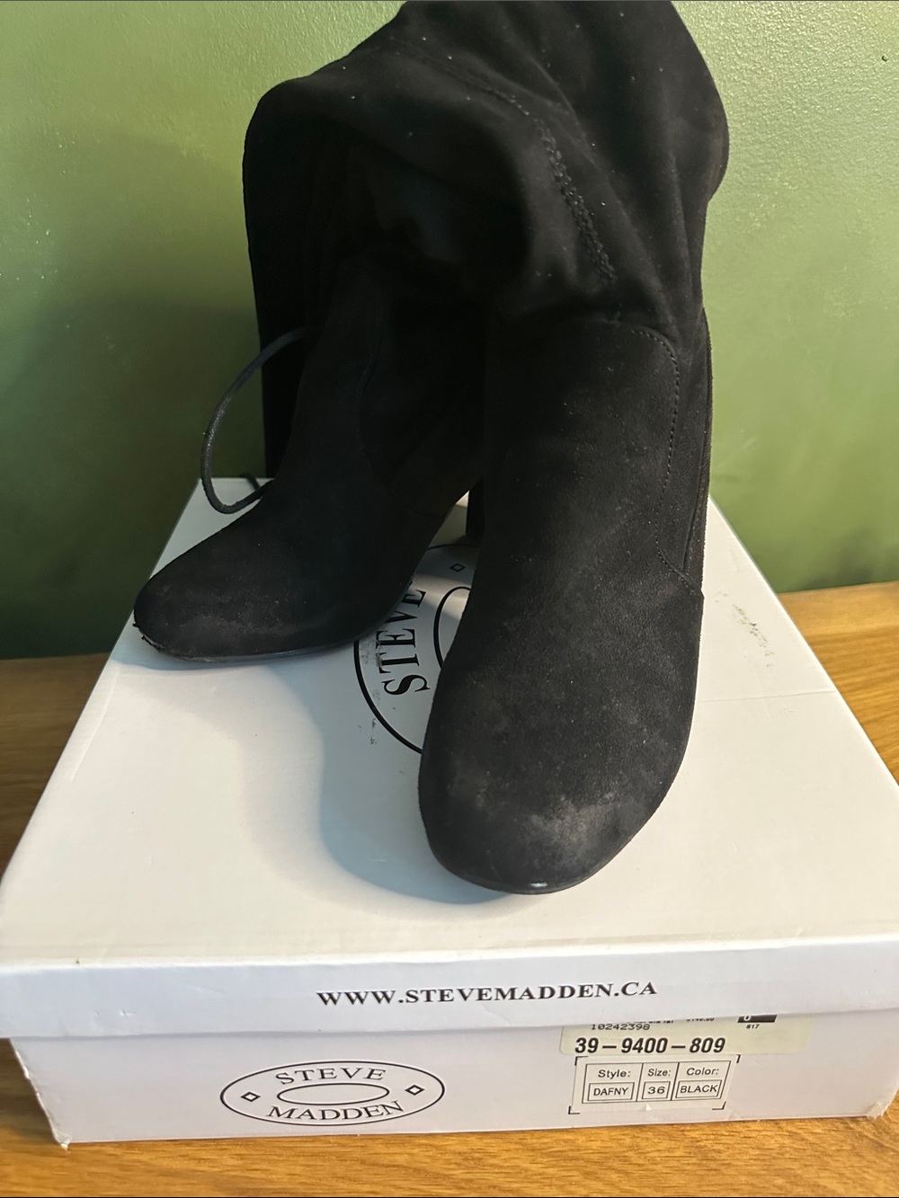 Steve Madden Black Suede Knee-High Heeled Boots
